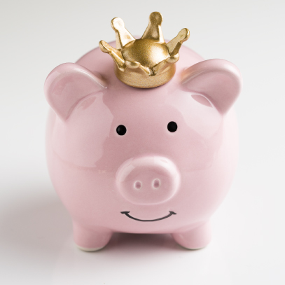 Piggy bank wearing a crown