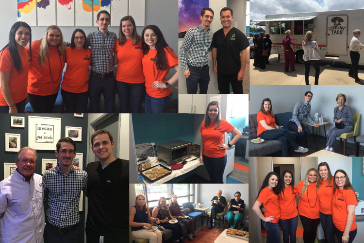 Collage of photos from the Storybook Smiles Children's Dentistry open house in May with the dental team